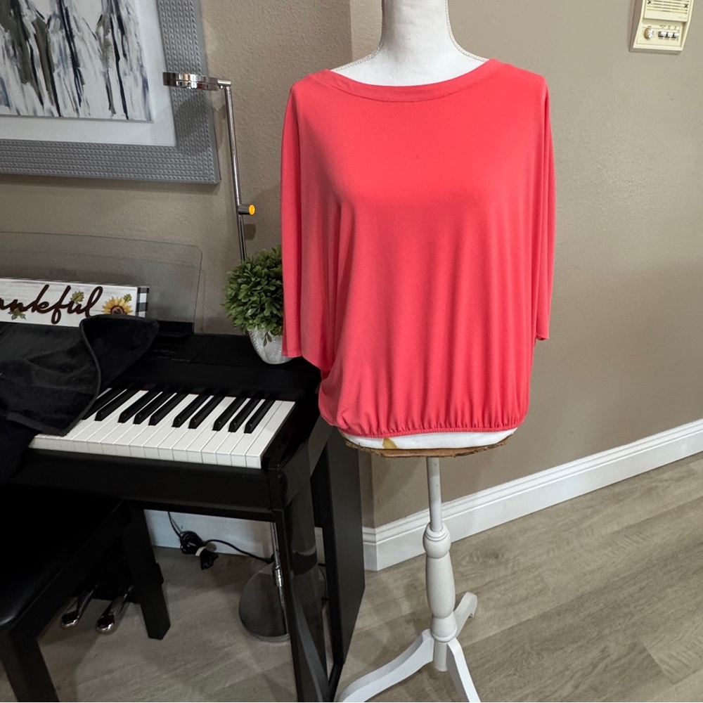 Chico's Orange Top Size 1 Unique Sleeve 8-10 Medium USA